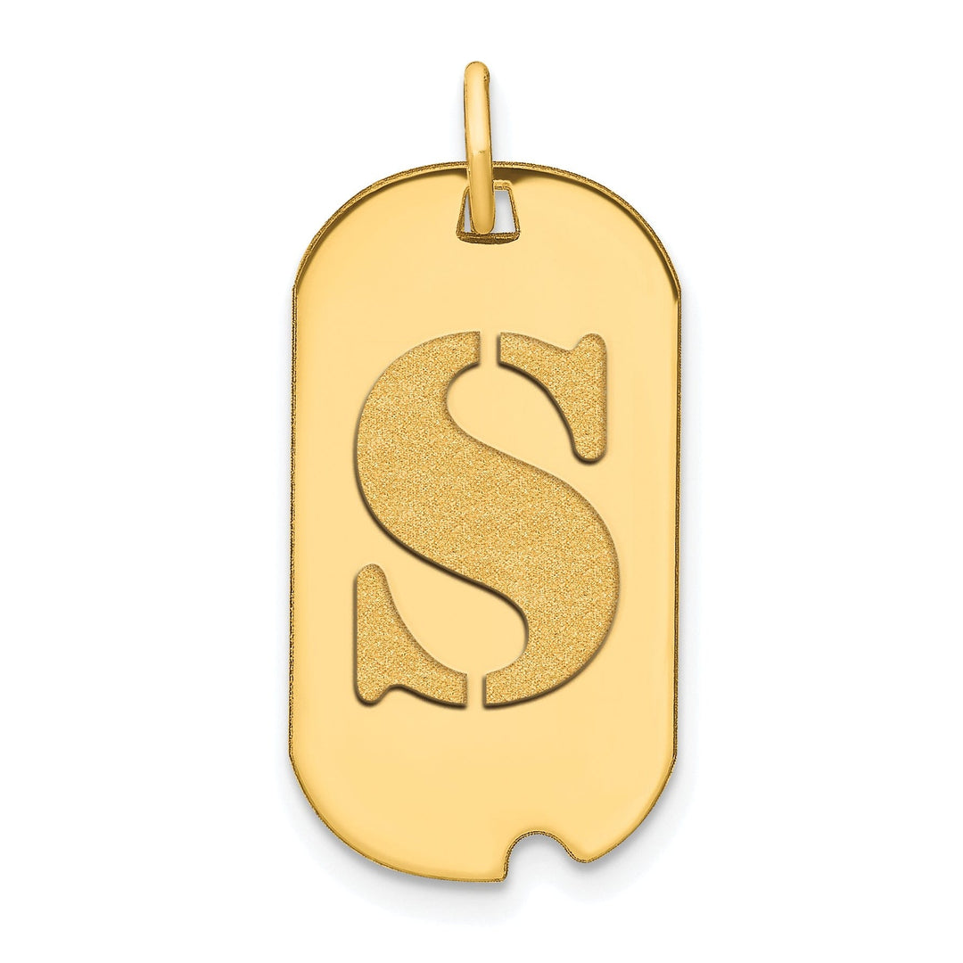 14k Yellow Gold Polished Finish Block Letter S Initial Design Dog Tag Charm Pendant