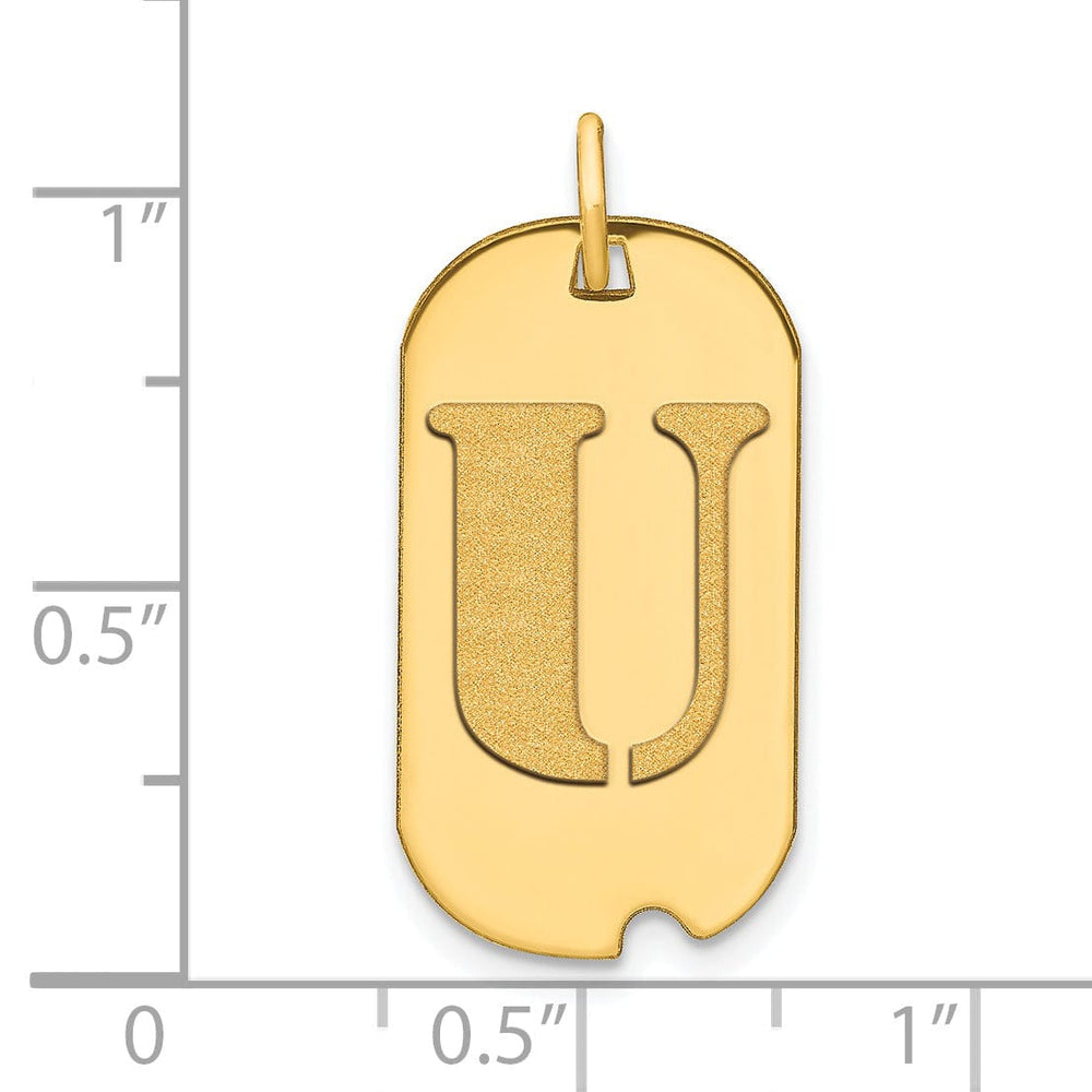 14k Yellow Gold Polished Finish Block Letter U Initial Design Dog Tag Charm Pendant