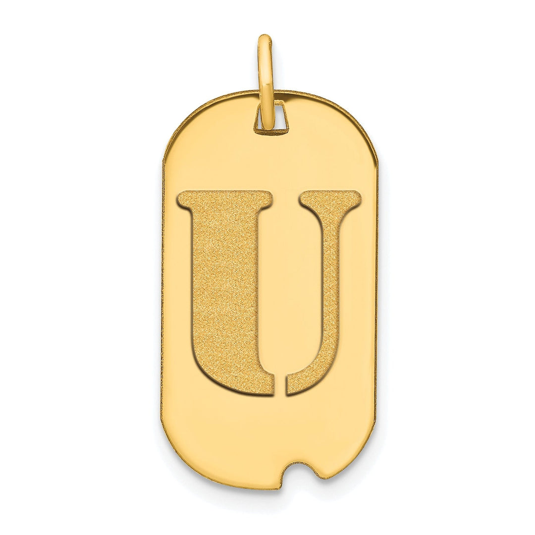 14k Yellow Gold Polished Finish Block Letter U Initial Design Dog Tag Charm Pendant