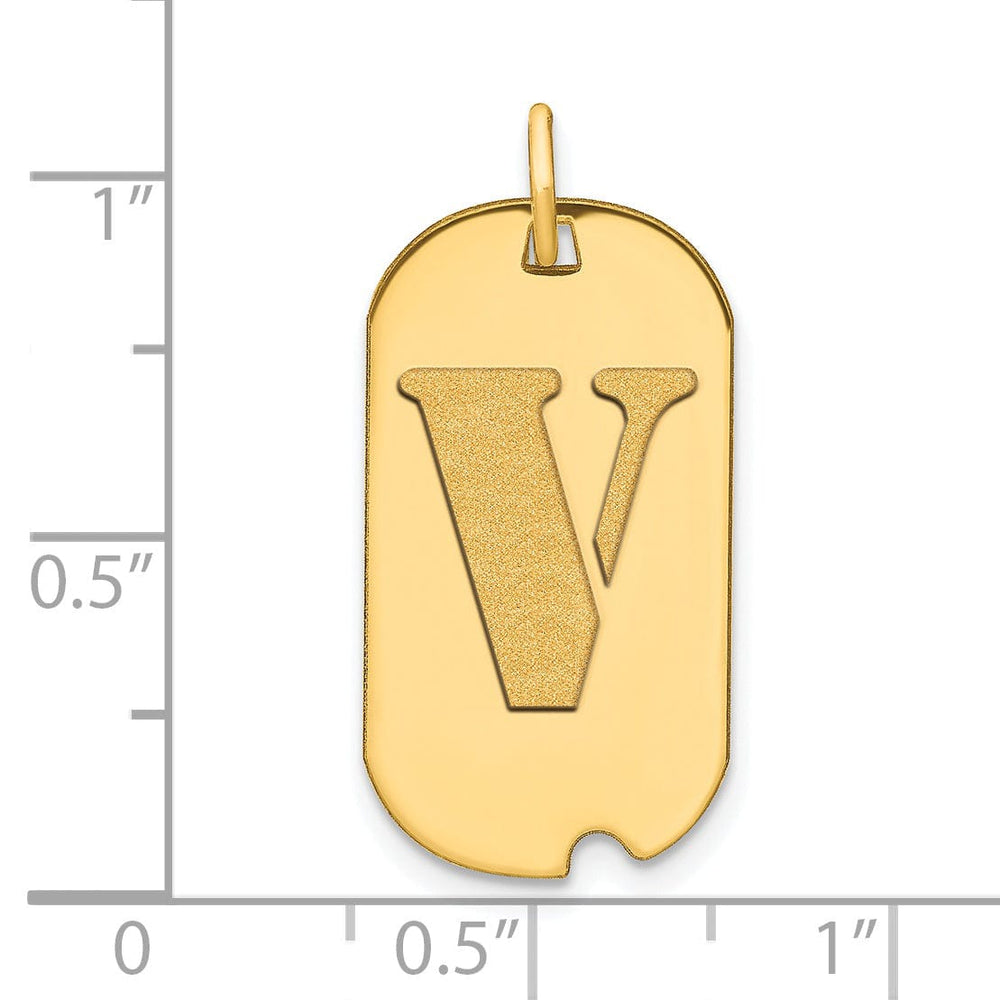14k Yellow Gold Polished Finish Block Letter V Initial Design Dog Tag Charm Pendant