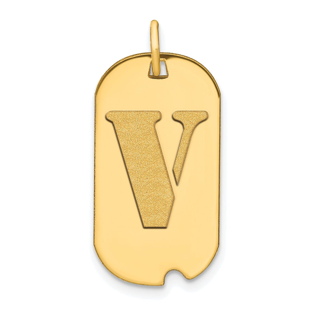 14k Yellow Gold Polished Finish Block Letter V Initial Design Dog Tag Charm Pendant