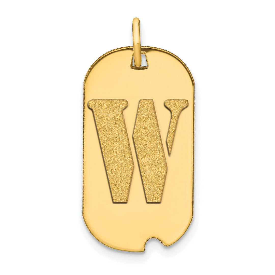 14k Yellow Gold Polished Finish Block Letter W Initial Design Dog Tag Charm Pendant