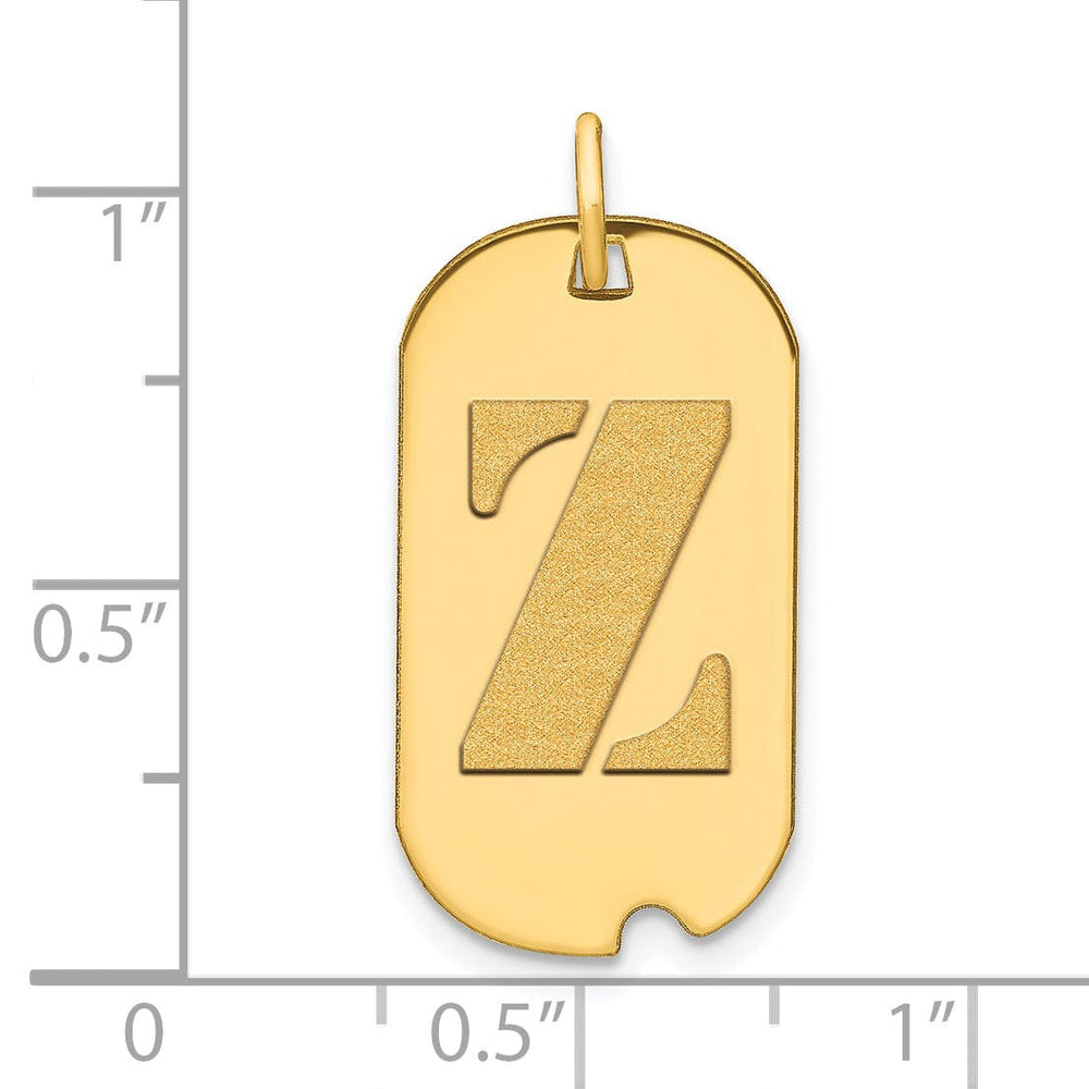14k White Gold Rhodium Polished Finish Block Letter Z Initial Dog Tag Charm Pendant