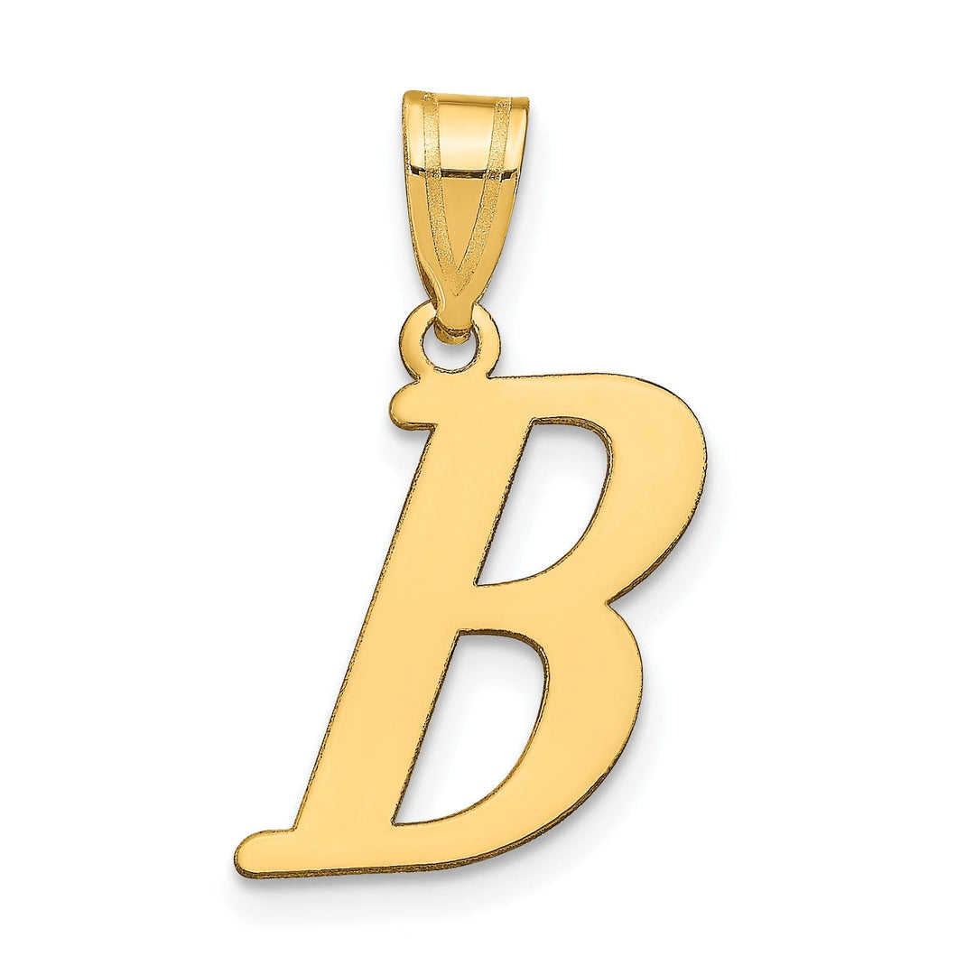 14k Yellow Gold Slanted Design Letter B Initial Charm Pendant