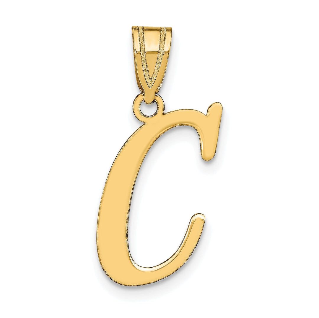 14k Yellow Gold Slanted Design Letter C Initial Charm Pendant