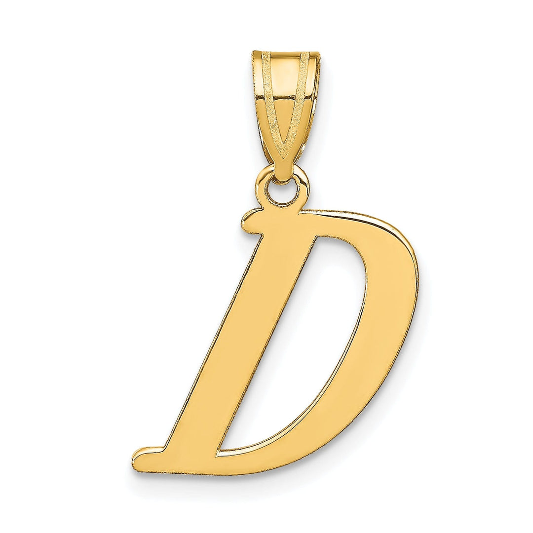 14k Yellow Gold Slanted Design Letter D Initial Charm Pendant