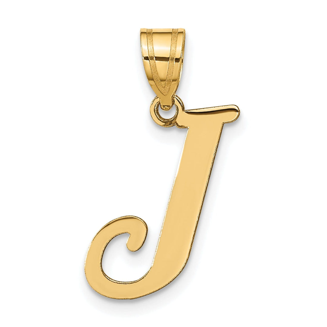 14k Yellow Gold Slanted Design Letter J Initial Charm Pendant