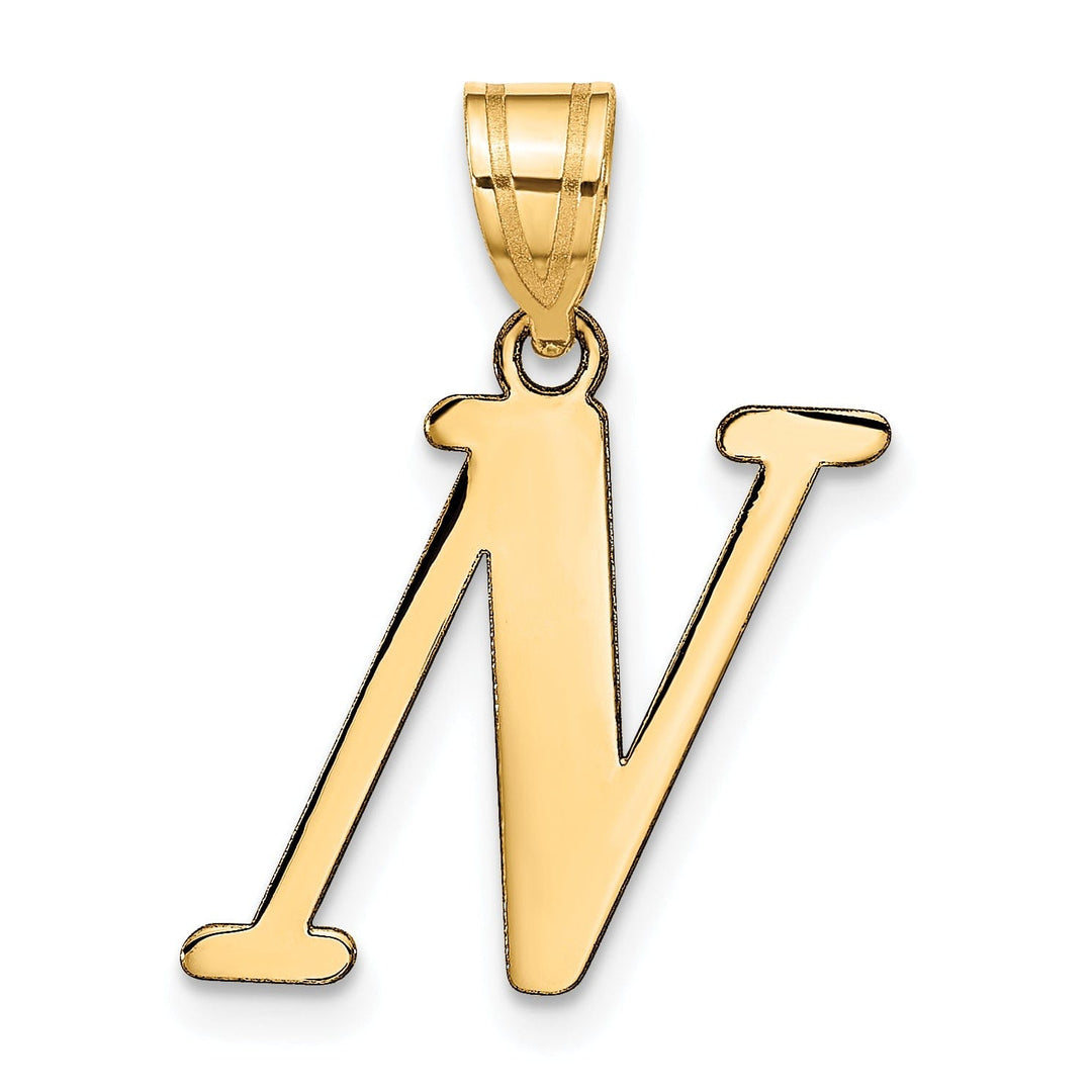14k Yellow Gold Slanted Design Letter N Initial Charm Pendant