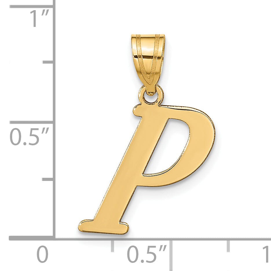 14k Yellow Gold Slanted Design Letter P Initial Charm Pendant