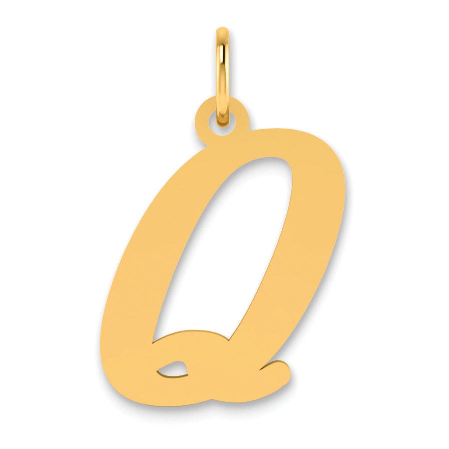 14k Yellow Gold Slanted Design Letter Q Initial Charm Pendant