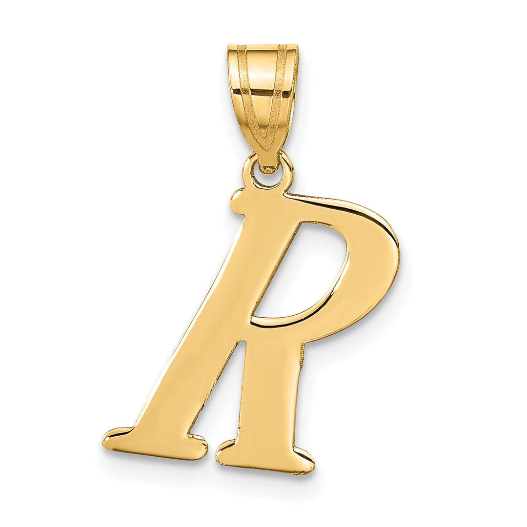 14k Yellow Gold Slanted Design Letter R Initial Charm Pendant