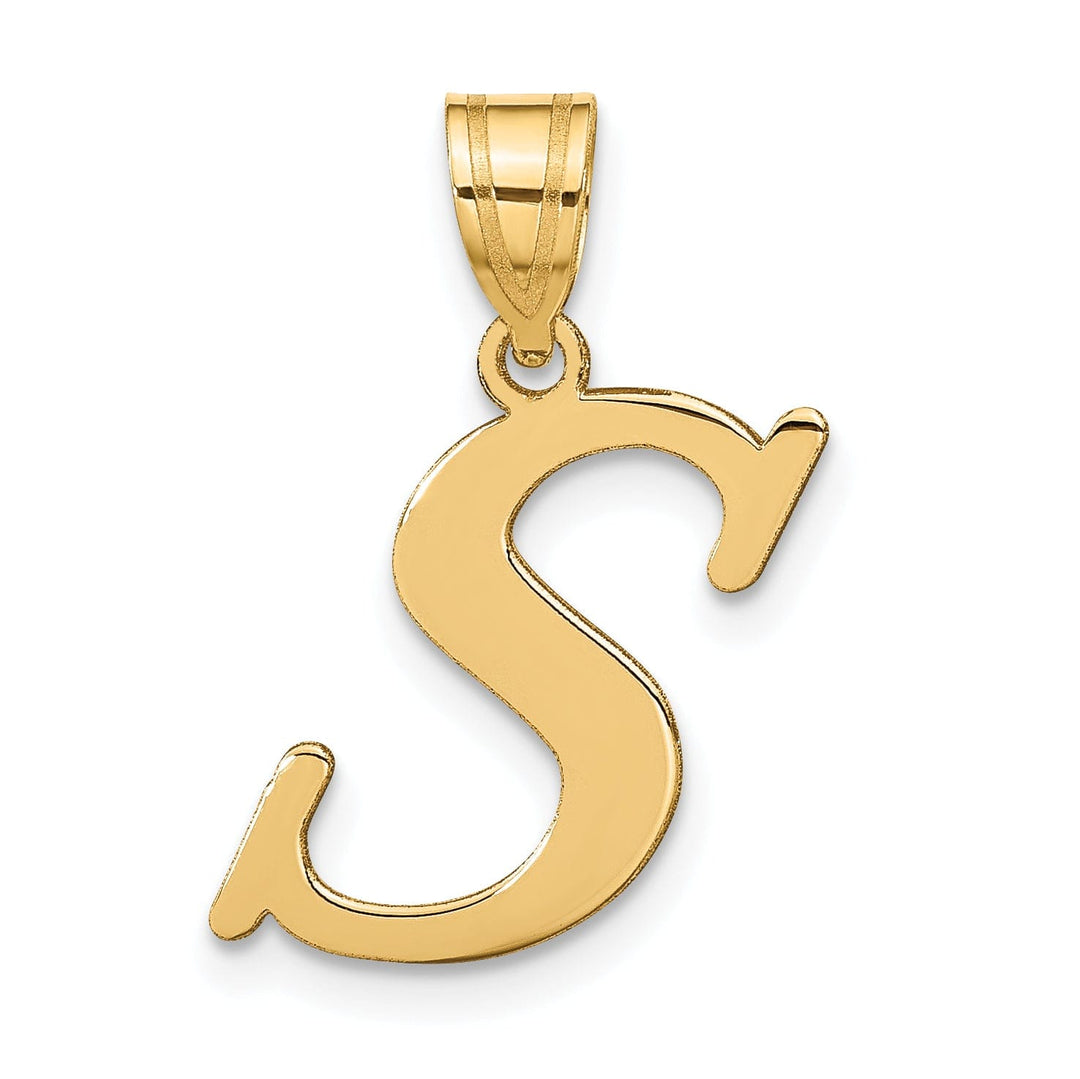 14k Yellow Gold Slanted Design Letter S Initial Charm Pendant