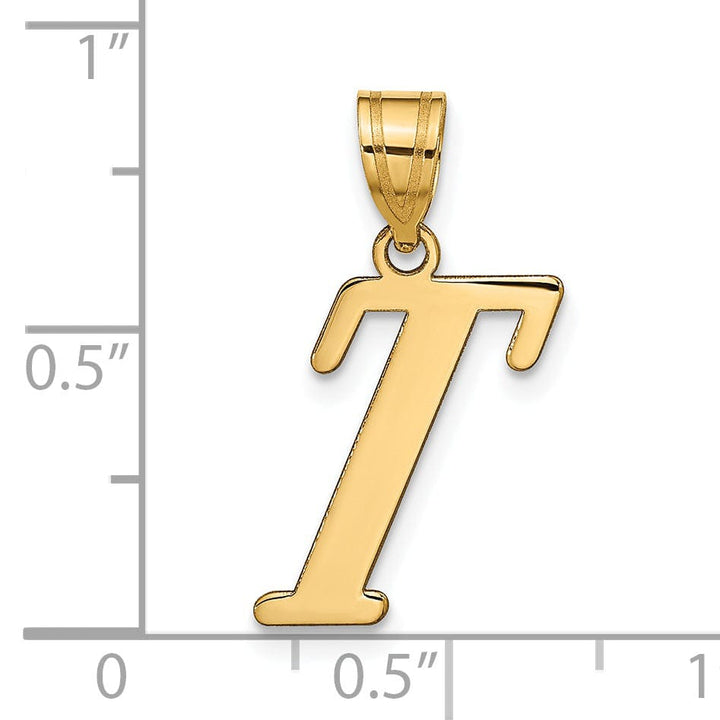 14k Yellow Gold Slanted Design Letter T Initial Charm Pendant