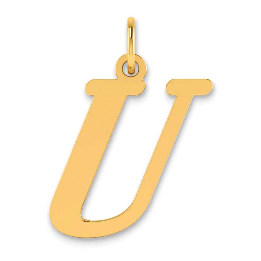 14k Yellow Gold Slanted Design Letter U Initial Charm Pendant