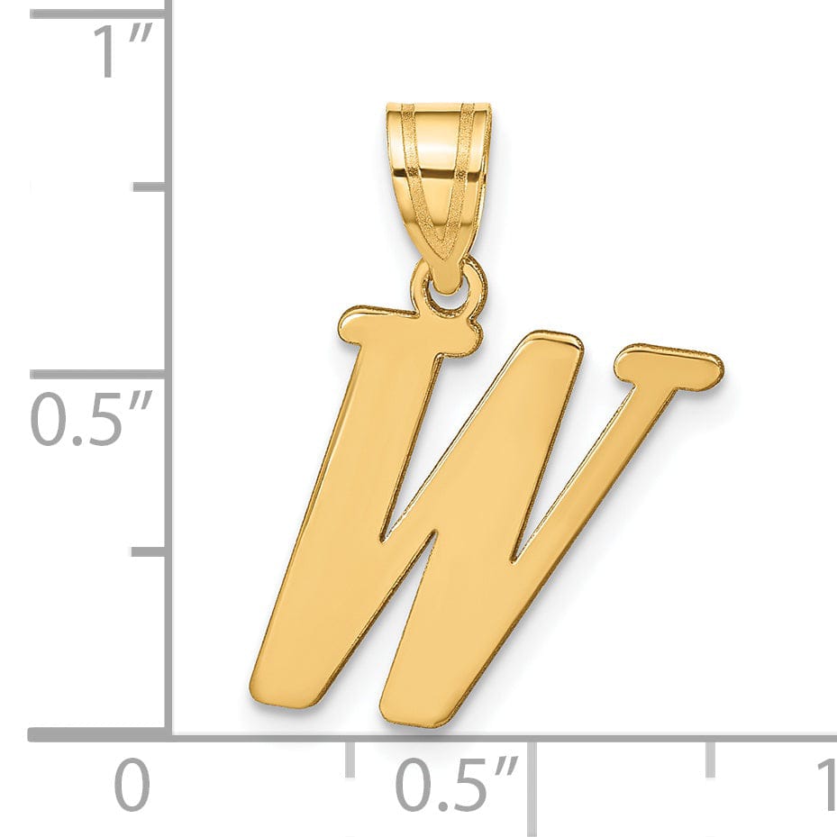 14k Yellow Gold Slanted Design Letter W Initial Charm Pendant