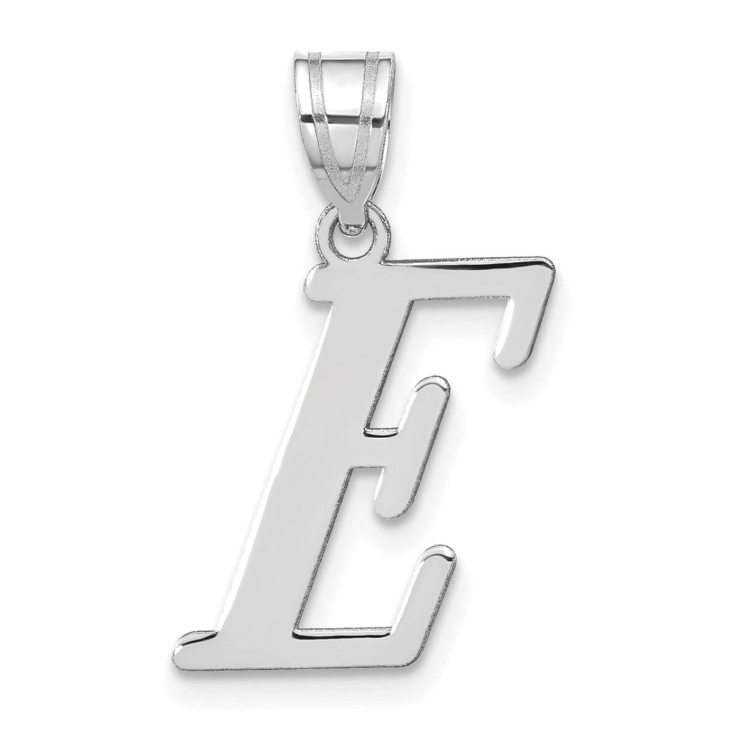 14k White Gold Slanted Design Letter E Initial Charm Pendant