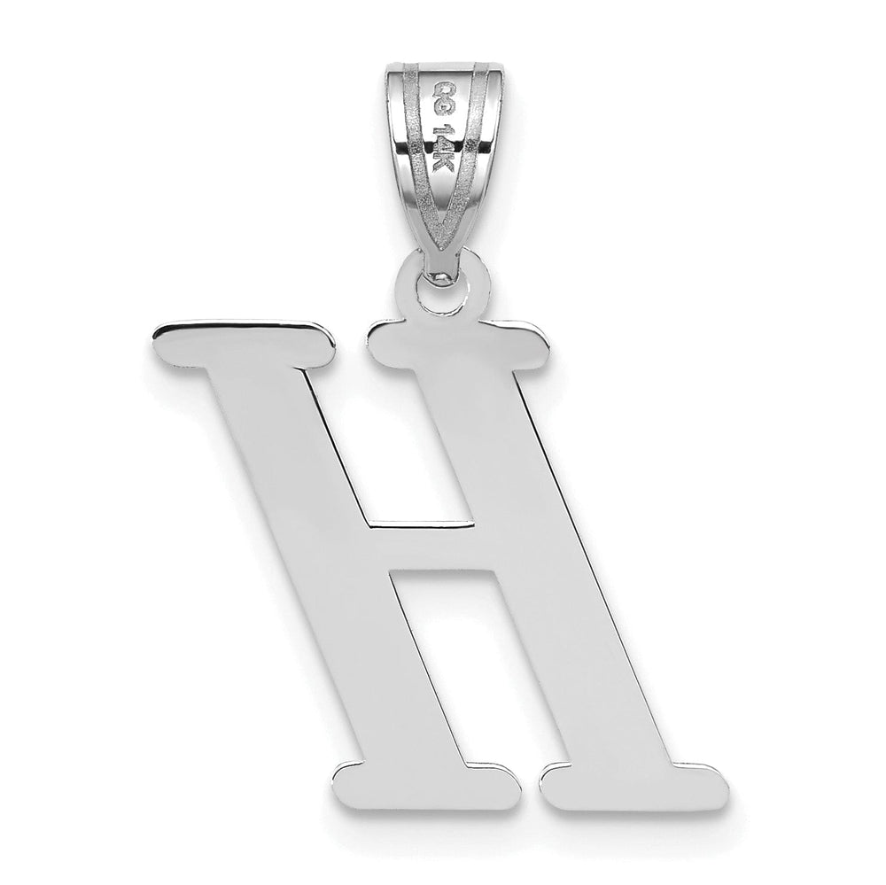 14k White Gold Slanted Design Letter H Initial Charm Pendant