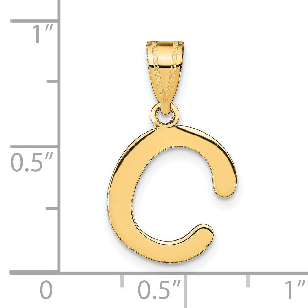14k Yellow Gold Slanted Design Bubble Letter C Initial Pendant