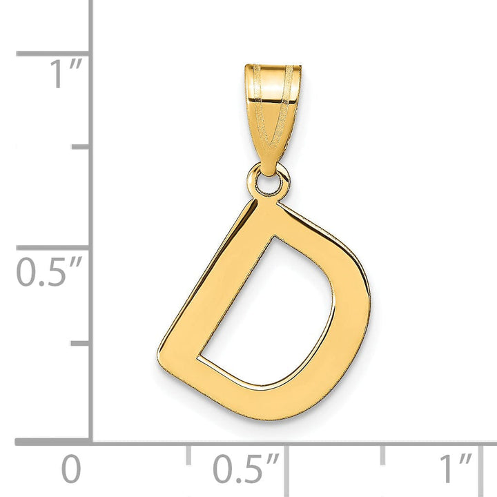 14k Yellow Gold Slanted Design Bubble Letter D Initial Pendant