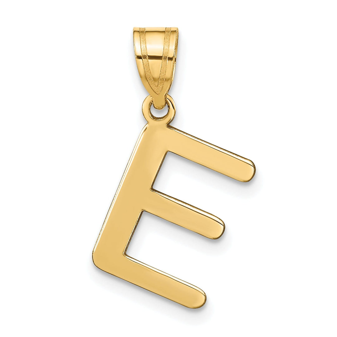 14k Yellow Gold Slanted Design Bubble Letter E Initial Pendant