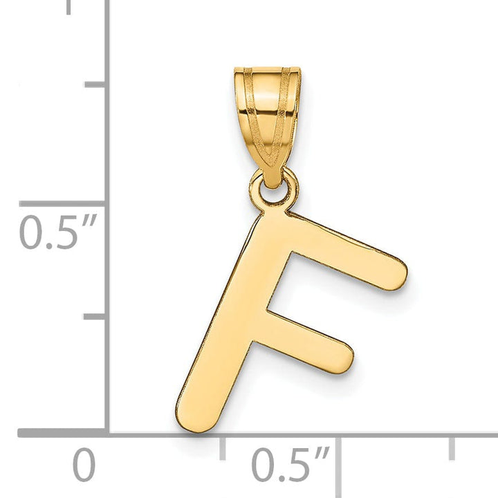 14k Yellow Gold Slanted Design Bubble Letter F Initial Pendant