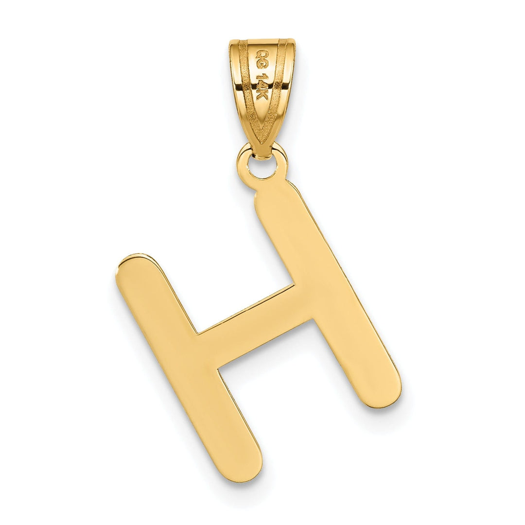 14k Yellow Gold Slanted Design Bubble Letter H Initial Pendant