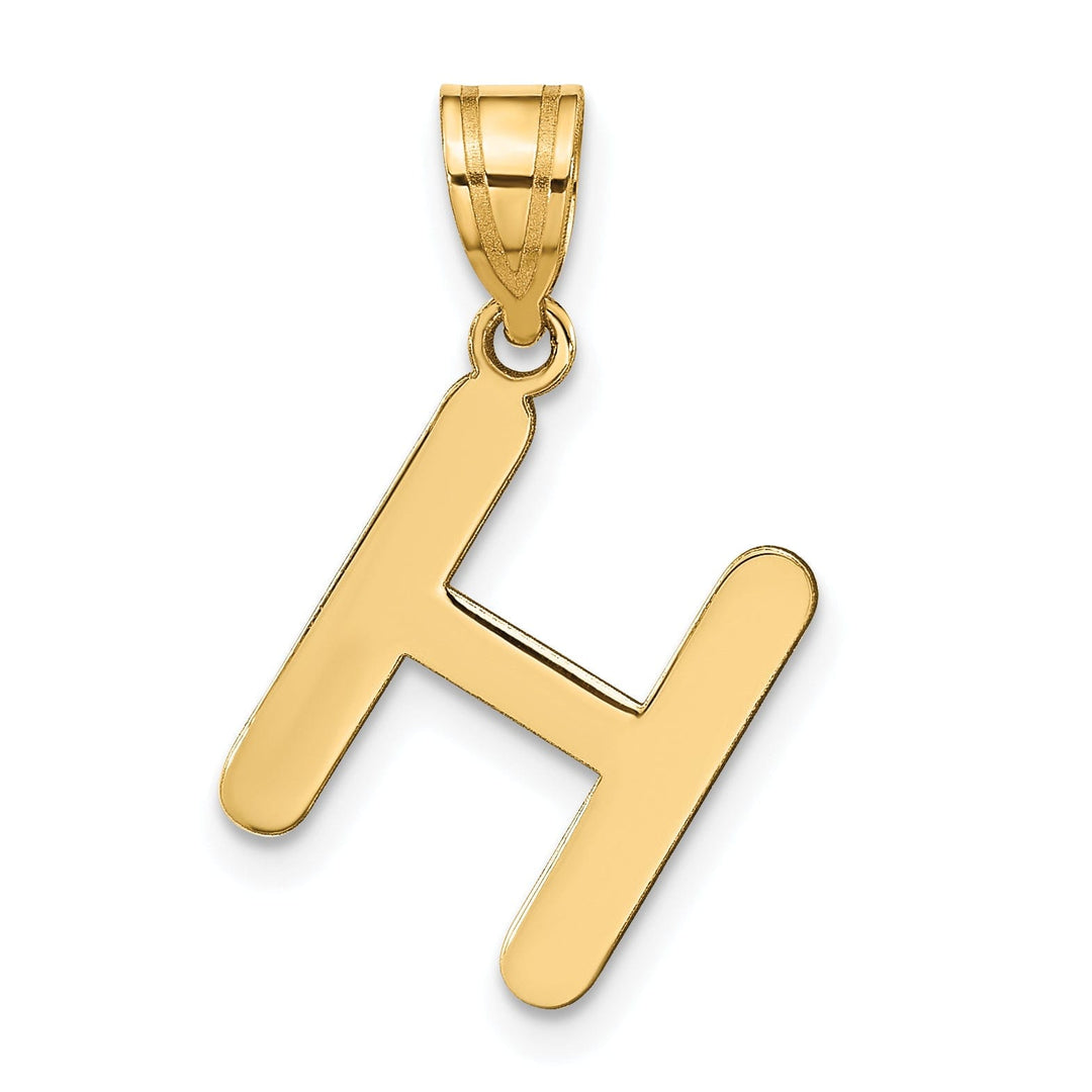 14k Yellow Gold Slanted Design Bubble Letter H Initial Pendant