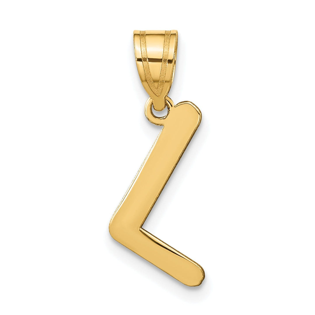 14k Yellow Gold Slanted Design Bubble Letter L Initial Pendant