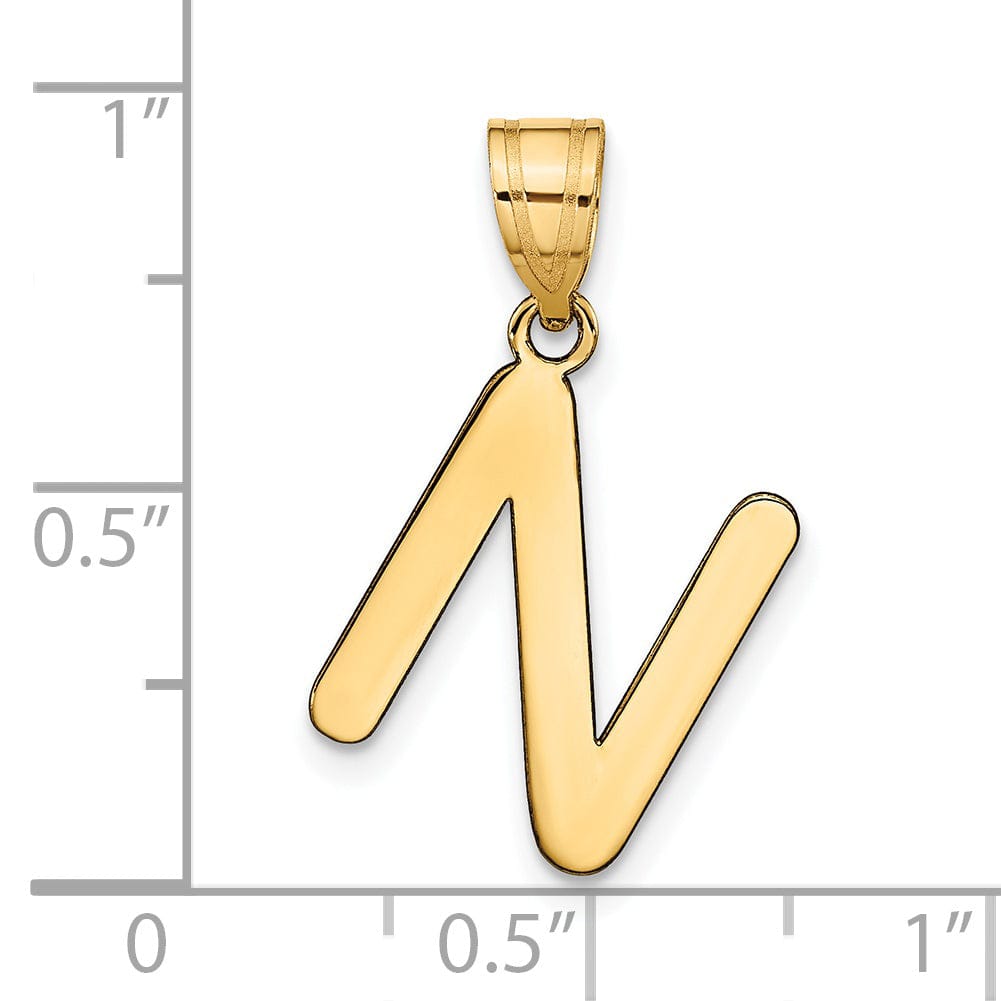 14k Yellow Gold Slanted Design Bubble Letter N Initial Pendant
