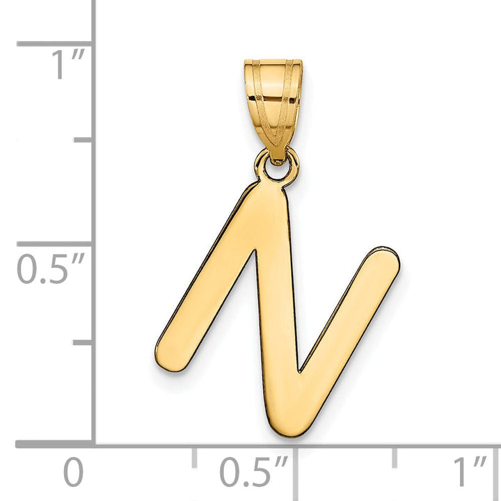 14k Yellow Gold Slanted Design Bubble Letter N Initial Pendant