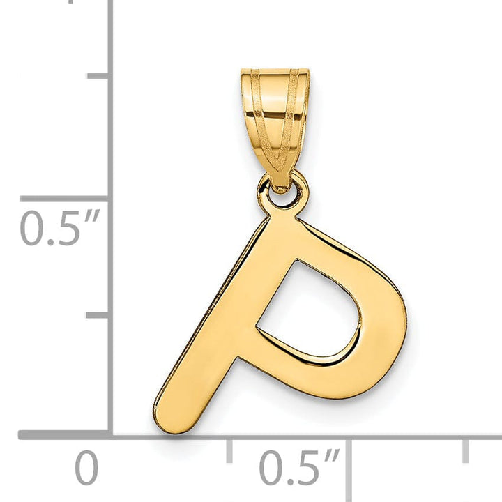 14k Yellow Gold Slanted Design Bubble Letter P Initial Pendant