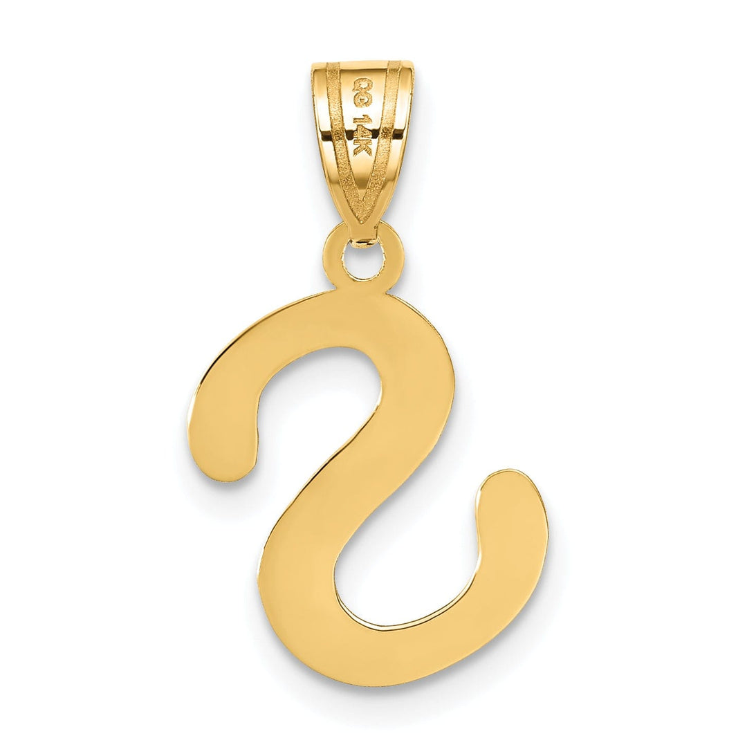 14k Yellow Gold Slanted Design Bubble Letter S Initial Pendant