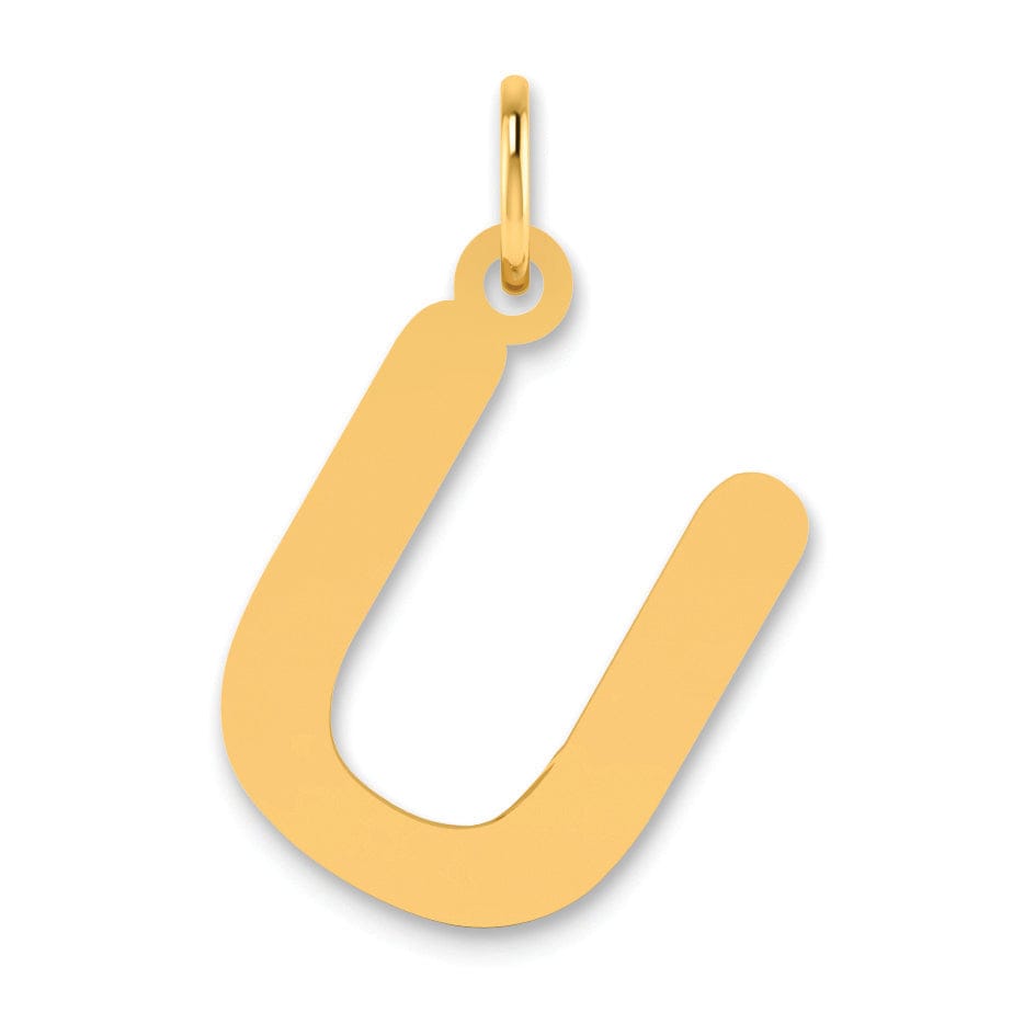 14k Yellow Gold Slanted Design Bubble Letter U Initial Pendant