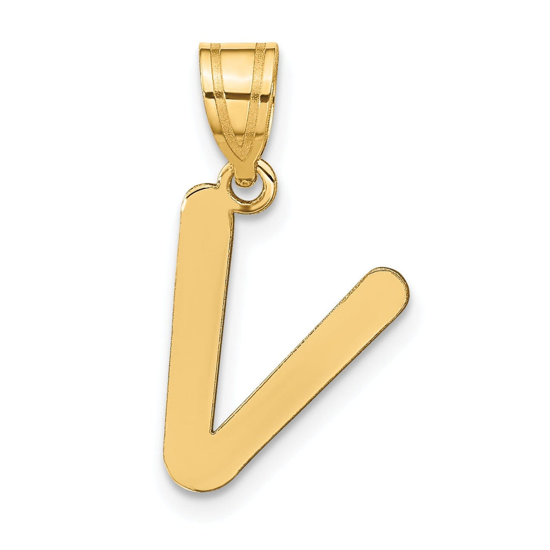 14k Yellow Gold Slanted Design Bubble Letter V Initial Pendant