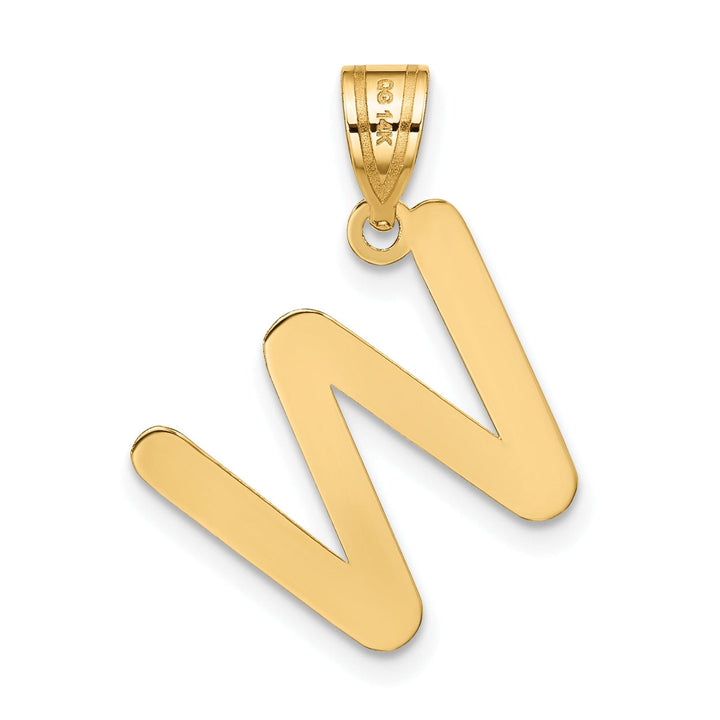 14k Yellow Gold Slanted Design Bubble Letter W Initial Pendant