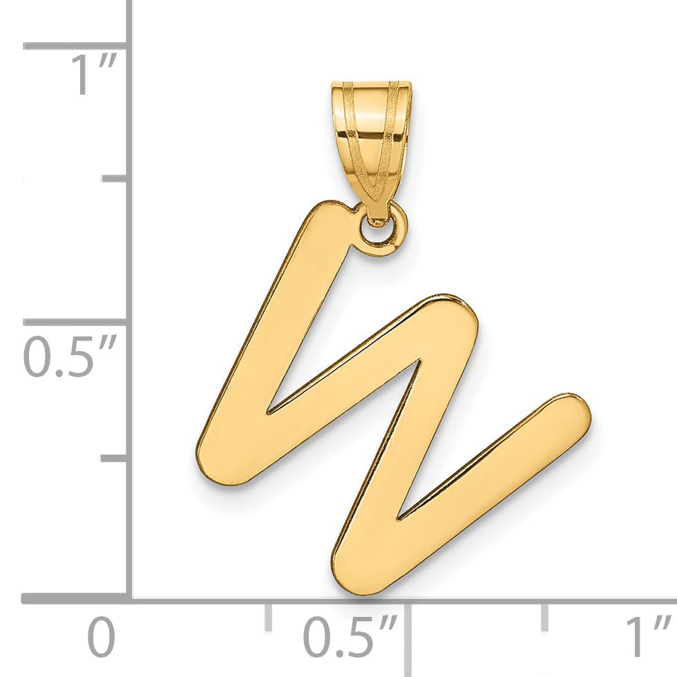 14k Yellow Gold Slanted Design Bubble Letter W Initial Pendant