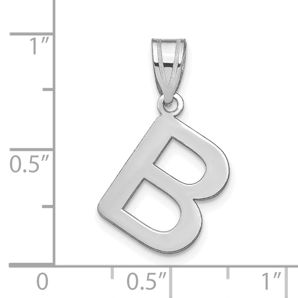 14k White Gold Slanted Design Bubble Letter B Initial Charm Pendant