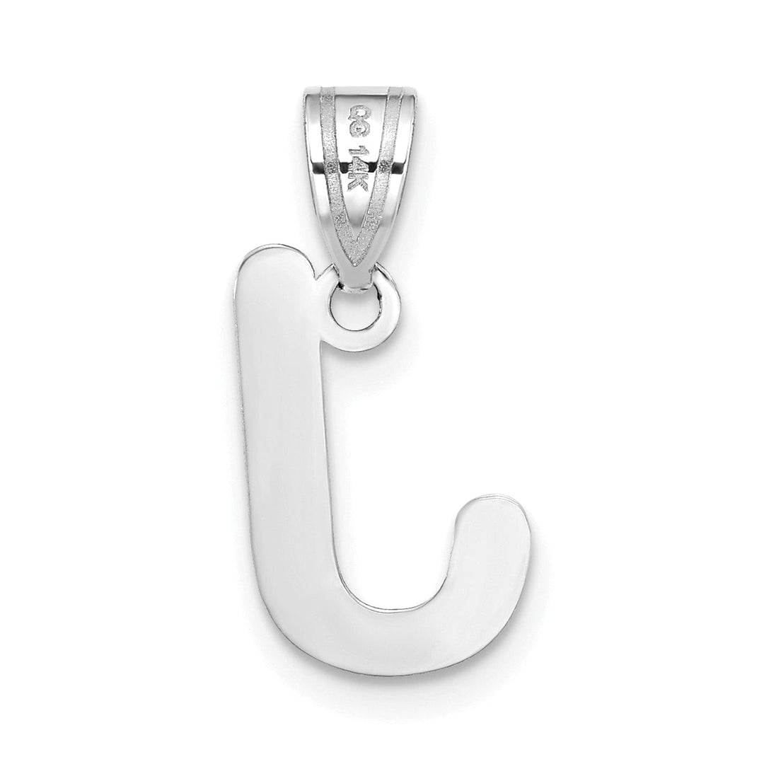 14k White Gold Slanted Design Bubble Letter J Initial Charm Pendant