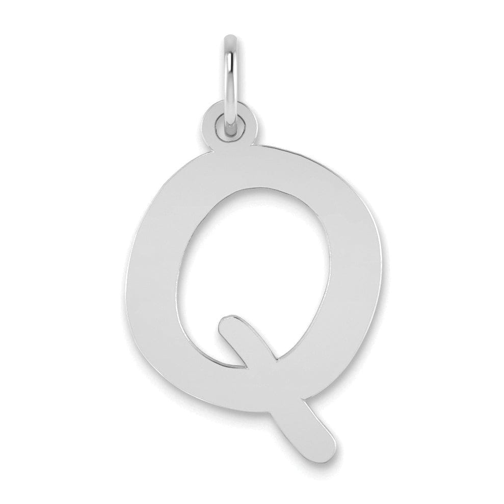 14k White Gold Slanted Design Bubble Letter Q Initial Charm Pendant