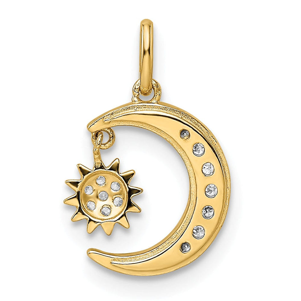 14k Yellow Gold Open Back Solid Polished Diamond Cut Finish Cubic Zirconia Moon and Star Design Charm Pendant