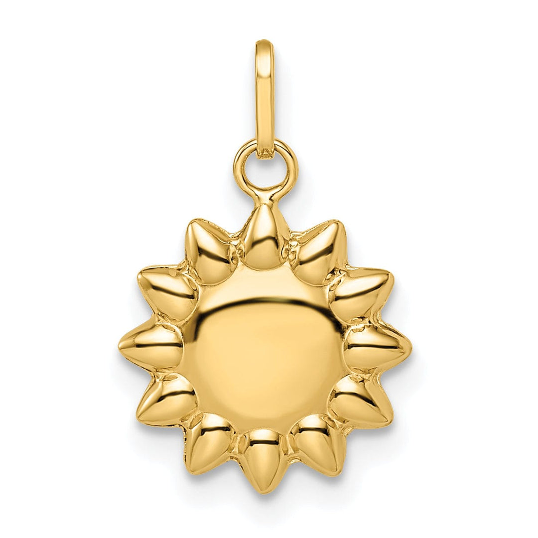 14k Yellow Gold Semi Solid Polished Finish Reversible Puffed Sun Design Pendant