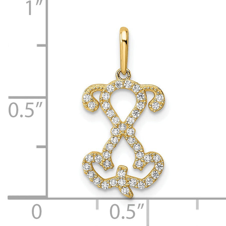 14K Yellow Gold Polished Finish with Cubic Zirconia Puppy Sitting Outline womens Charm Pendant