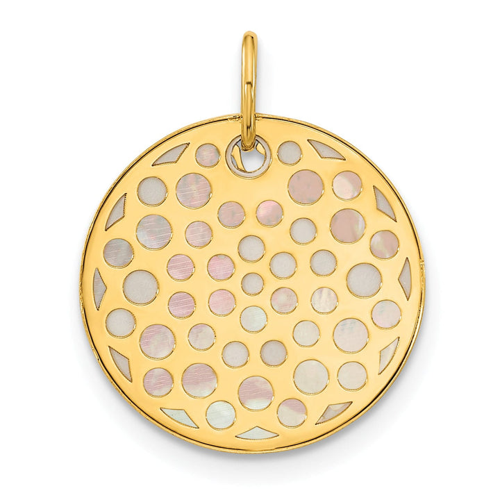 14K Yellow Gold Polished Finished Mother of Pearl Earth Design Charm Pendant