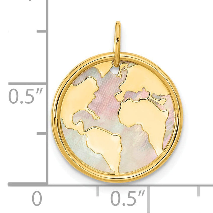 14K Yellow Gold Polished Finished Mother of Pearl Earth Design Charm Pendant