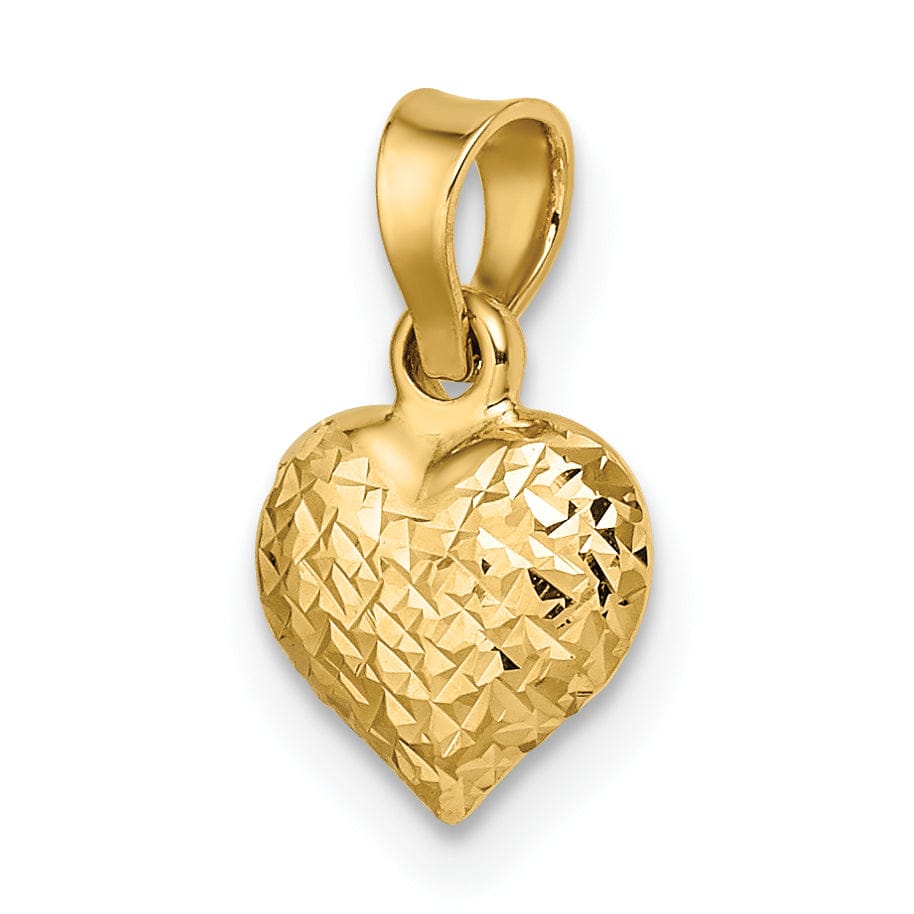 14k Yellow Gold Diamond Cut Polished Finish Semi-Solid Women's 3-Dimensional Small Size Puffed Heart Design Charm Pendant