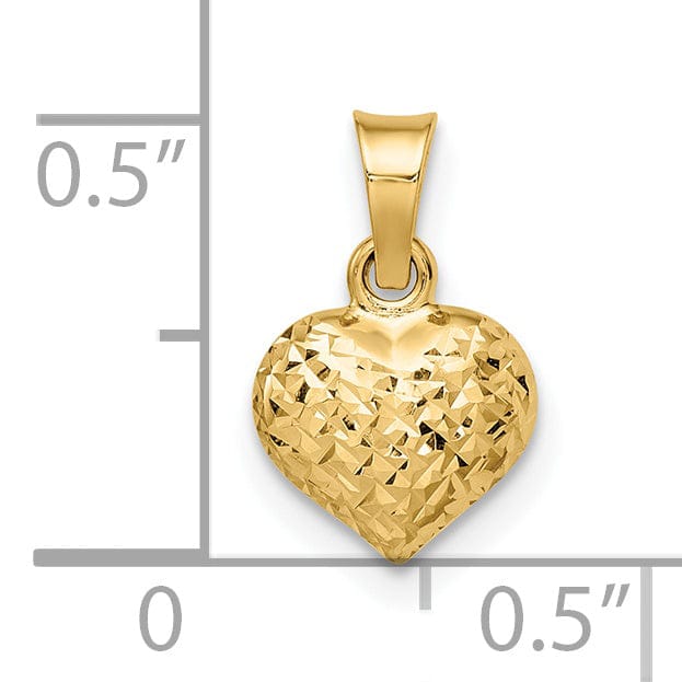 14k Yellow Gold Diamond Cut Polished Finish Semi-Solid Women's 3-Dimensional Small Size Puffed Heart Design Charm Pendant