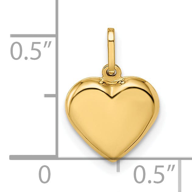 14k Yellow Gold Semi-Solid Women's Polished Finish 3-Dimensional Puffed Heart Shape Design Charm Pendant