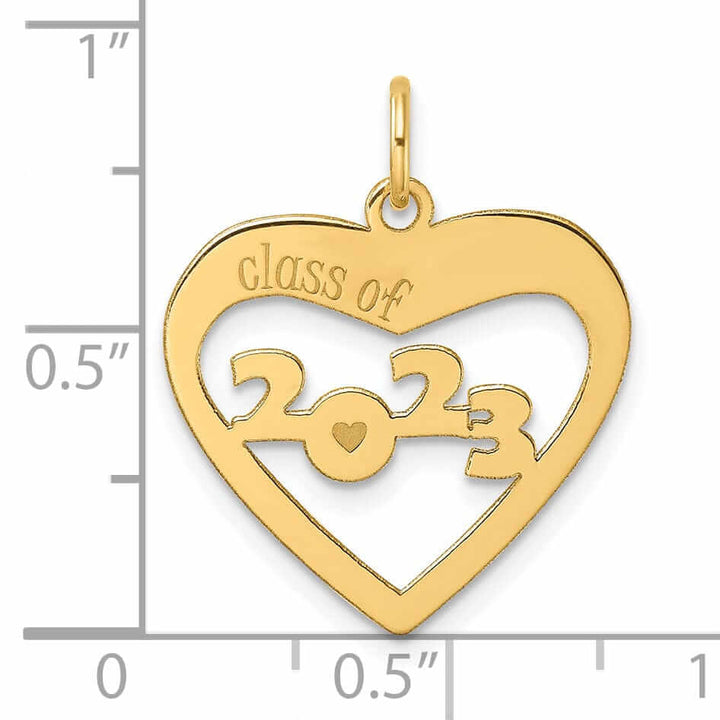14K Polished Cut Out Heart CLASS OF 2023 Charm - Yellow Gold