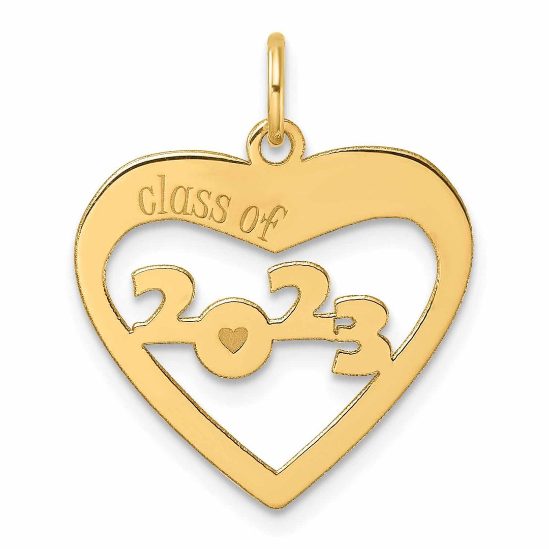14K Polished Cut Out Heart CLASS OF 2023 Charm - Yellow Gold