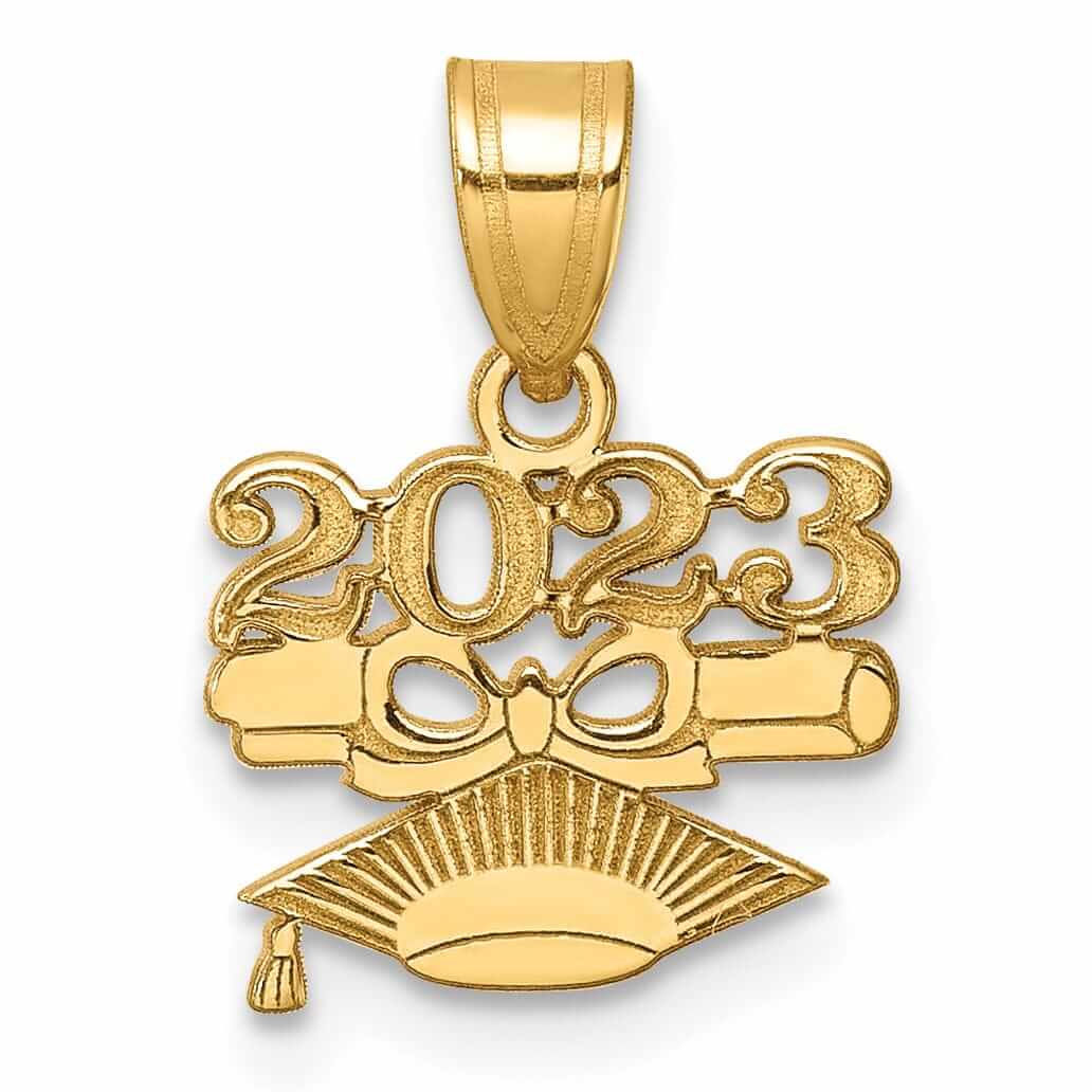 14K Gold Graduation Cap & Diploma 2023 Charm, Unisex, Polished